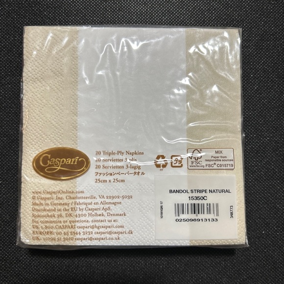 Caspari Paper napkins 20 Triple Ply 25cmx25cm Bandol Stripe Natural - Picture 2 of 2